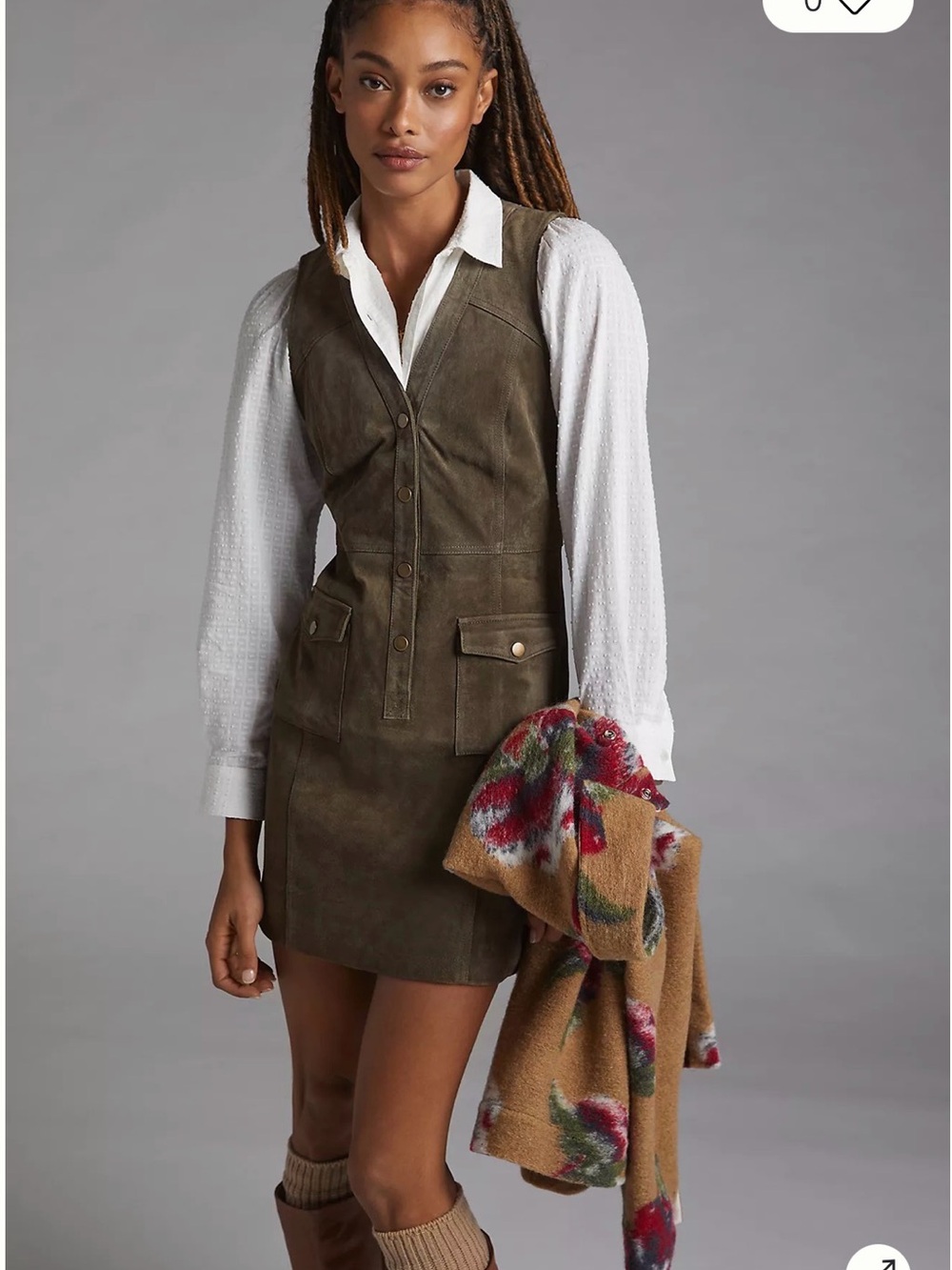 Pilcro Olive Green Suede Button-Front Mini Dress
